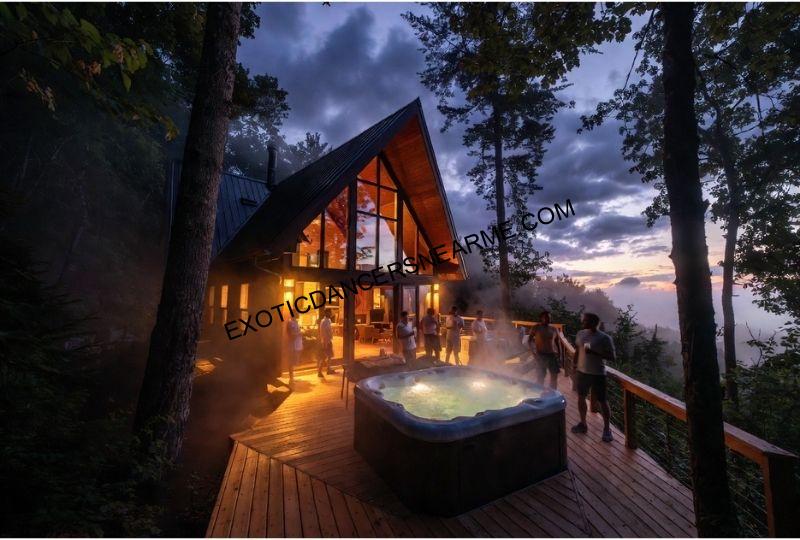 bachelor party group relaxing at a private cabin in the Poconos mountains